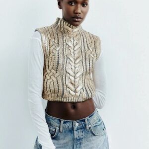 Zara Gold Cable Knit Sweater Vest